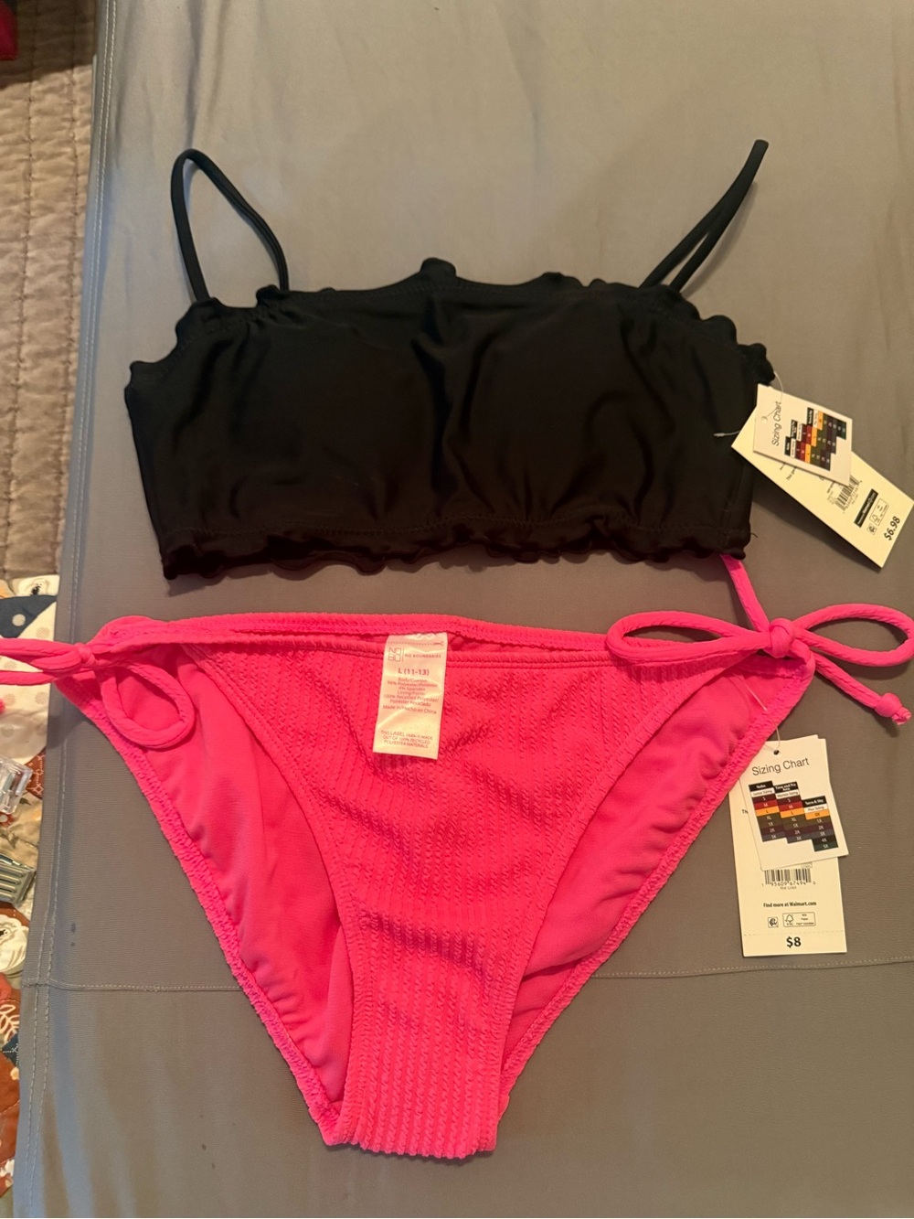 NOBO Black Bikini Top with Hot Pink Tie-Side Bottom